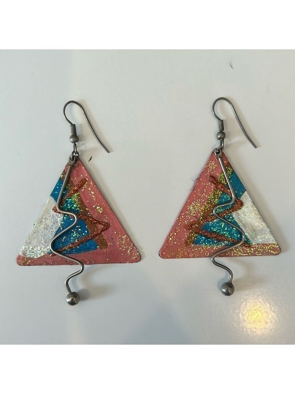 Hand Painted Triangle Dangling Geometric Earrings